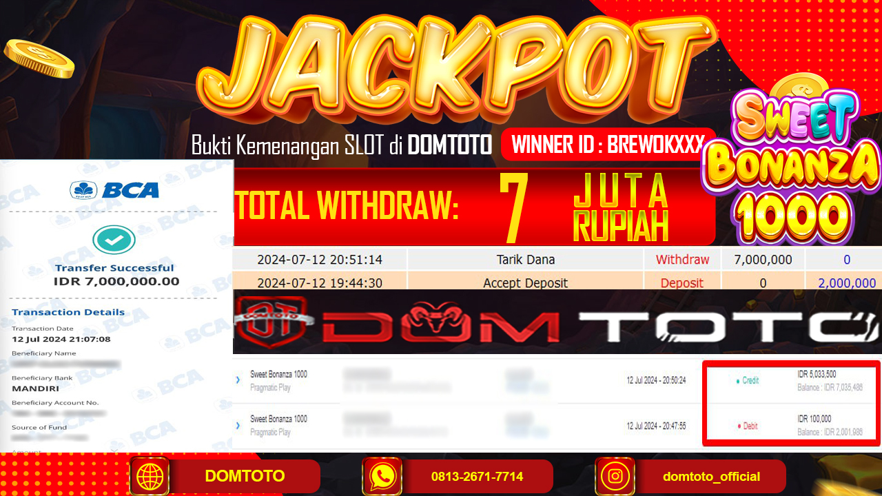 JACKPOT SLOT SWEET BONANZA 1000 12 JULI 2024